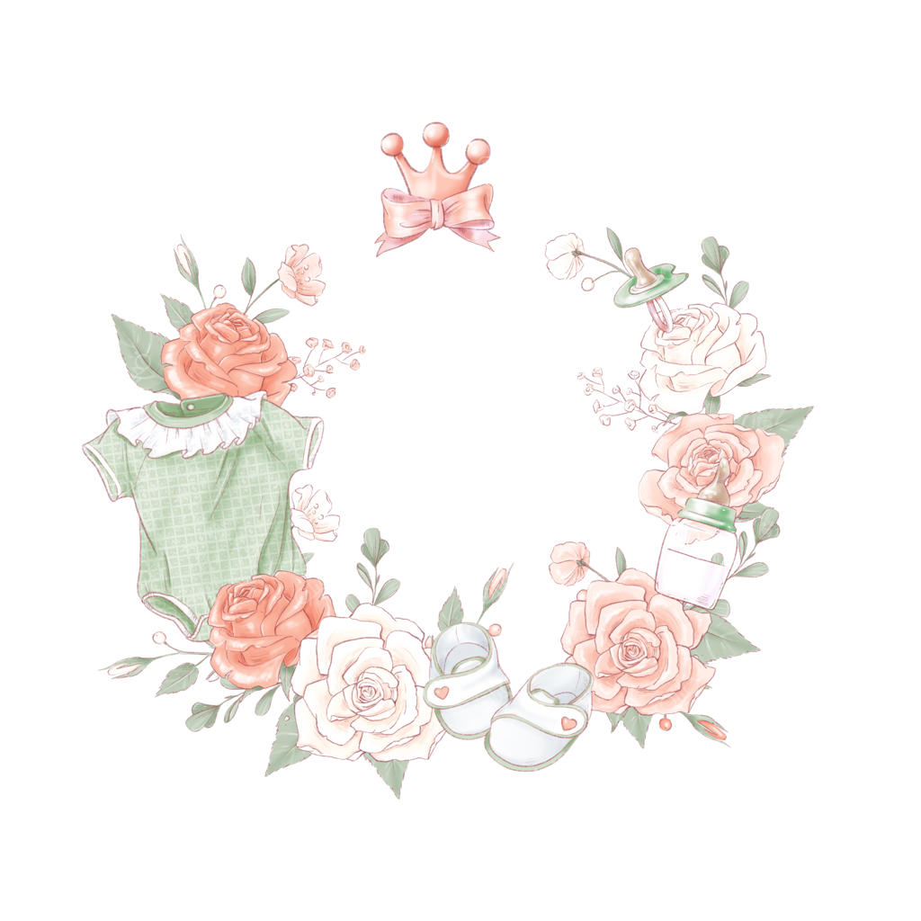 دسته‌گل و تاج‌گل برای جشن تولد نوزاد. طراحی دستی