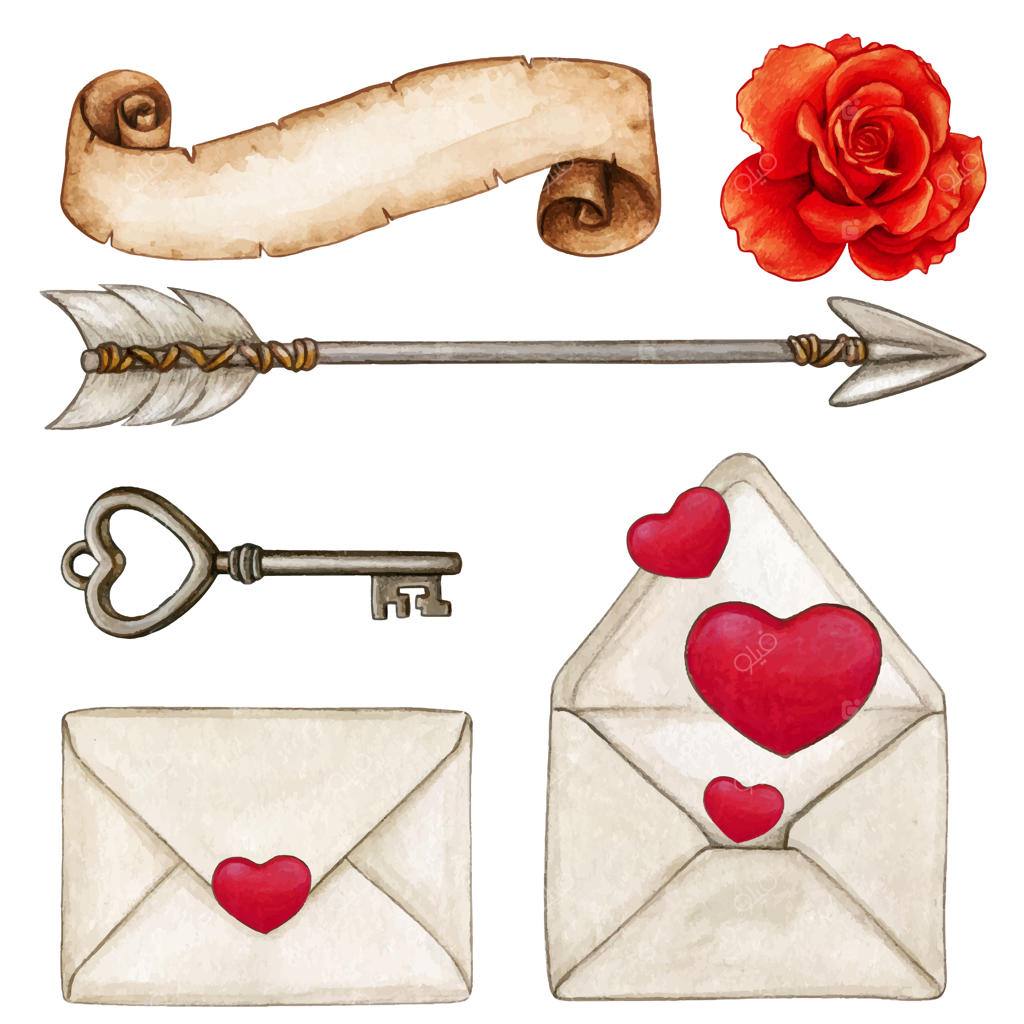 عناصر روز ولنتاین با نقاشی آبرنگی دستی