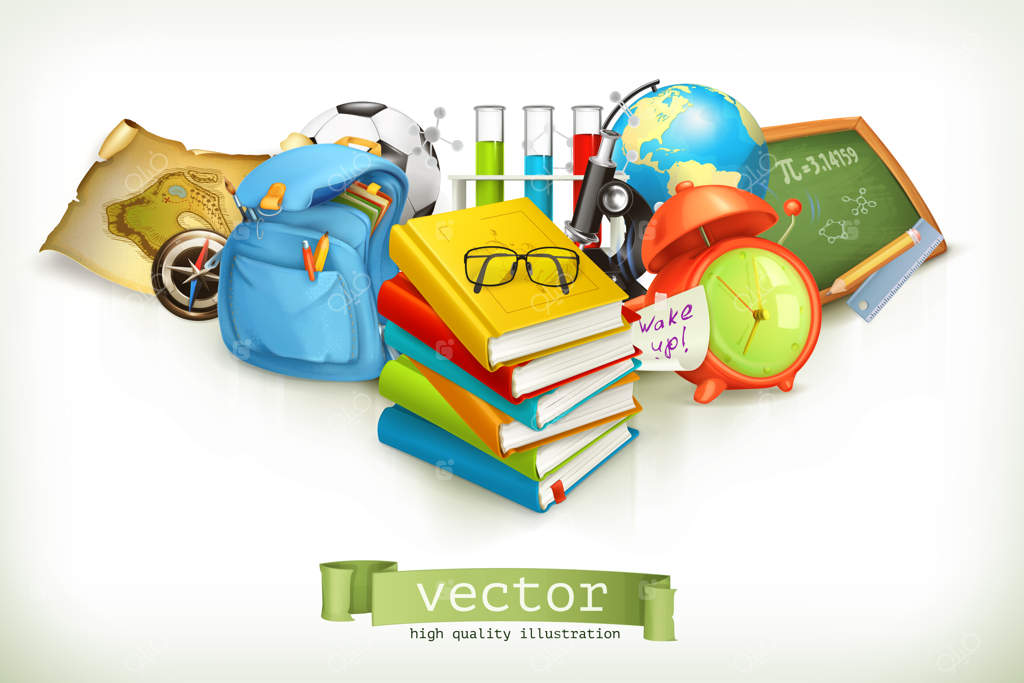 مدرسه و آموزش، تصویرسازی برداری بر روی زمینه سفید