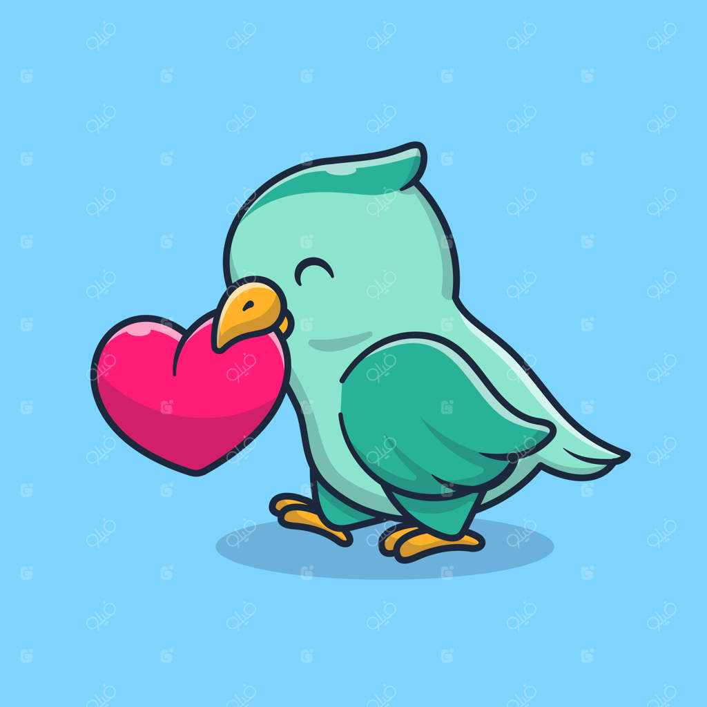 پرنده بامزه با طرح قلب عاشقانه. مفهوم حیوان و طبیعت به صورت انیمیشن تخت و مجزا