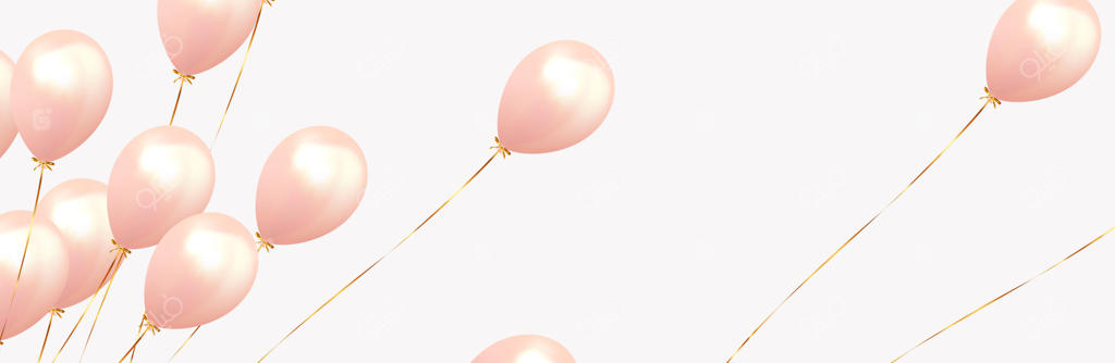 پس‌زمینه جشن با بادکنک‌های هلیومی. جشن تولد، پوستر، بنر سالگرد شاد. عناصر تزئینی واقعی. بادکنک سه‌بعدی، به رنگ صورتی و رز. پرواز به بالا