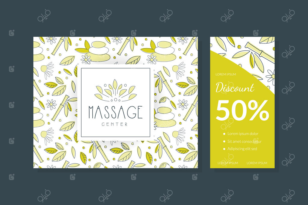 ست کارت ویزیت مرکز ماساژ، تراکت، قالب بنر - طب جایگزین، باشگاه یوگا، طب سوزنی، لوازم آرایشی طبیعی، طراحی درمانی