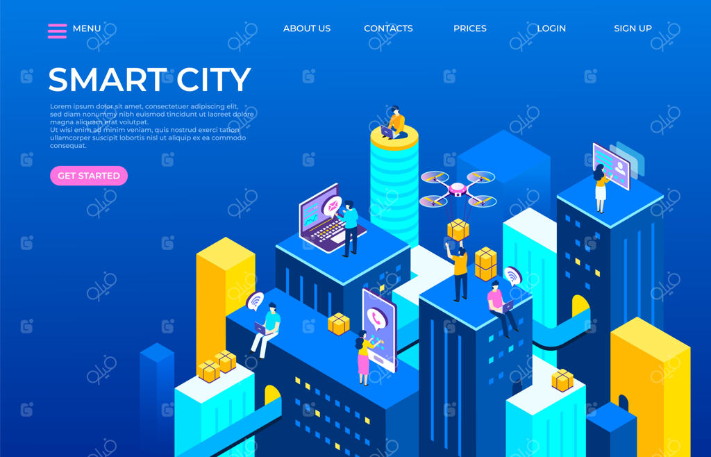 تصویر صفحه فرود شهر ایزومتریک