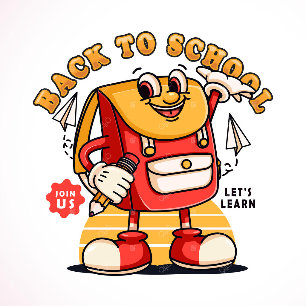 کاراکتر کیف مدرسه که فراخوانی برای بازگشت به مدرسه است. مناسب برای لوگوها، ماسکوت‌ها، تیشرت‌ها، برچسب‌ها و پوسترها