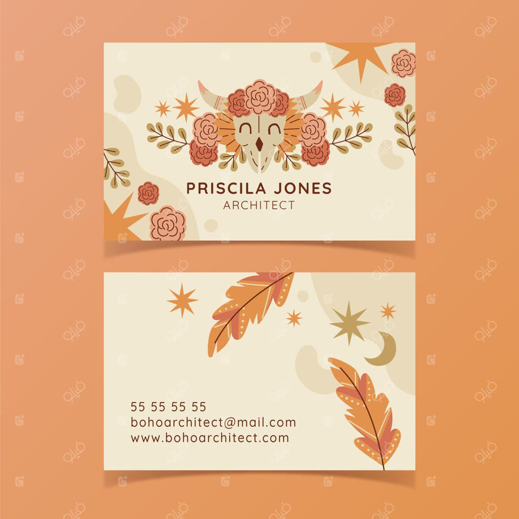 قالب کارت ویزیت افقی با طراحی دست ساز بوهو