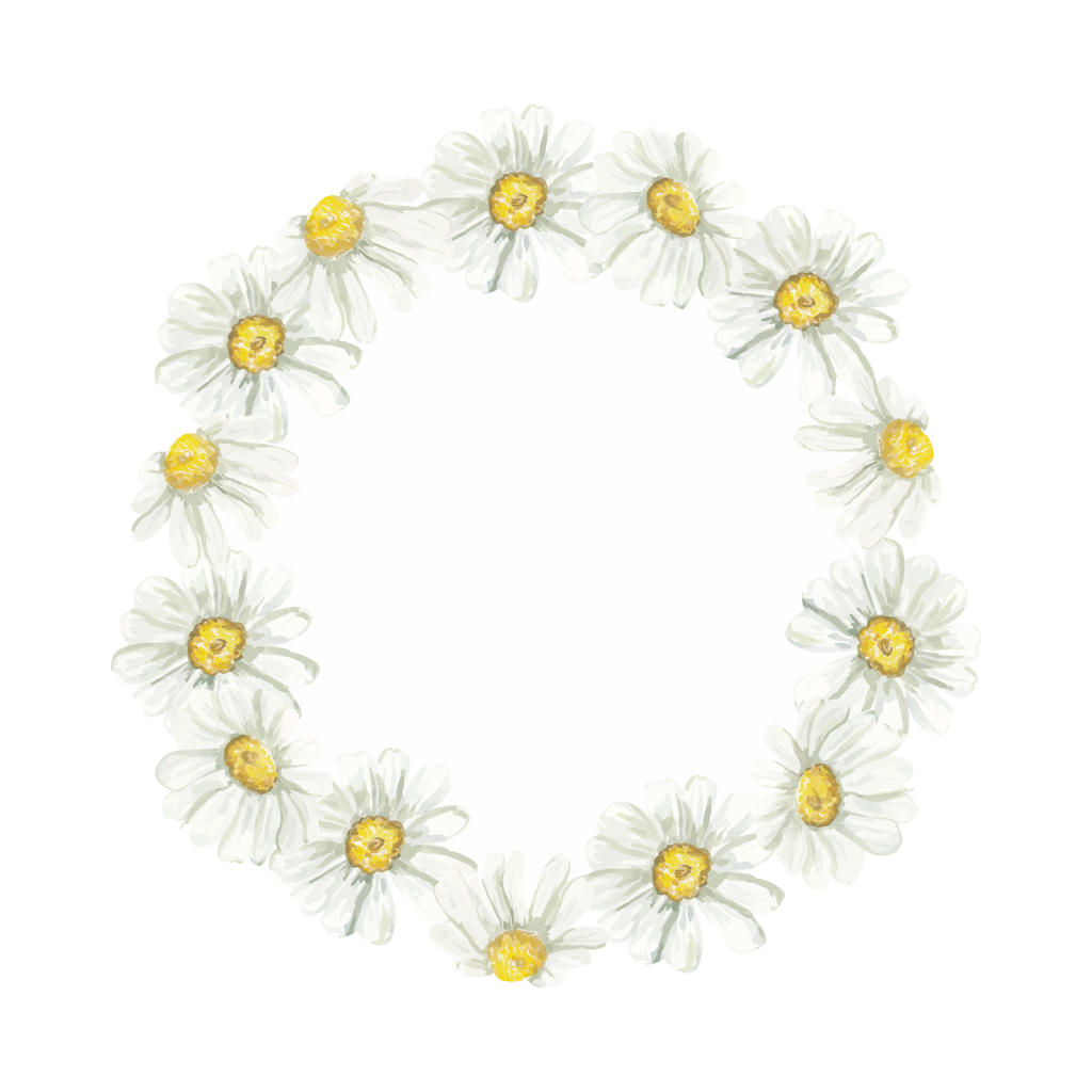 حلقه گل آبرنگی با قاب بابونه و گل‌های داوودی