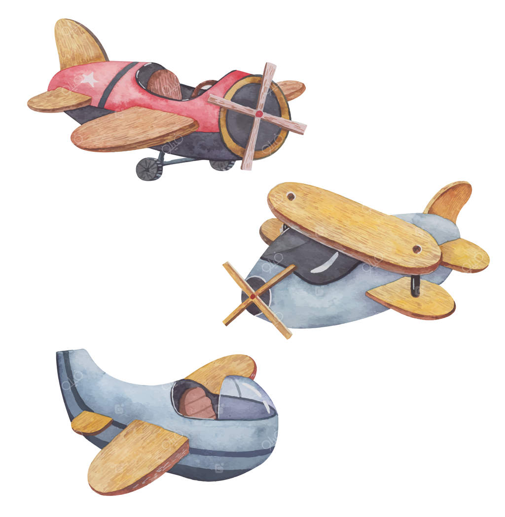 پس‌زمینه‌ با آبرنگ، مجموعه‌ای بامزه از هواپیماها و هلیکوپترها، قالبی برای پسر بچه، تصویرسازی برای بیبی شاور