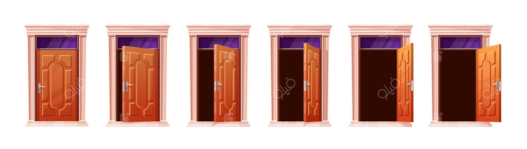 پویانمایی درب: انیمیشن باز و بسته شدن درهای چوبی برای بازی و خانه - مجموعه‌ی تصاویر برداری دقیق برای استفاده در بازی‌های دوبعدی