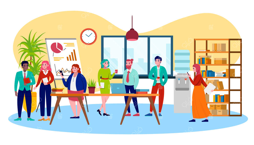 تیم همکاری چند فرهنگی و مرکز افراد برای تجارت، تصویر جلسه کاری. همکاری چند فرهنگی در دفتر، محیط کاری مشترک، دفتر فضای باز، شرکت.