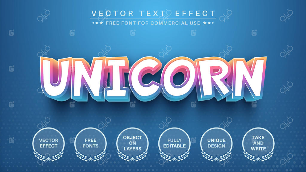 افکت متن سه‌بعدی تک‌شاخ، قابل ویرایش و با سبک فونت