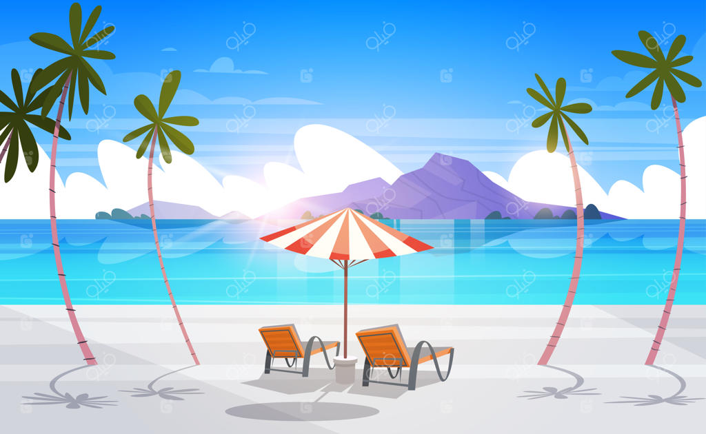 منظره‌ای خوش‌منظره از ساحل گرمسیری در تابستان، بهشت گرم و استوایی