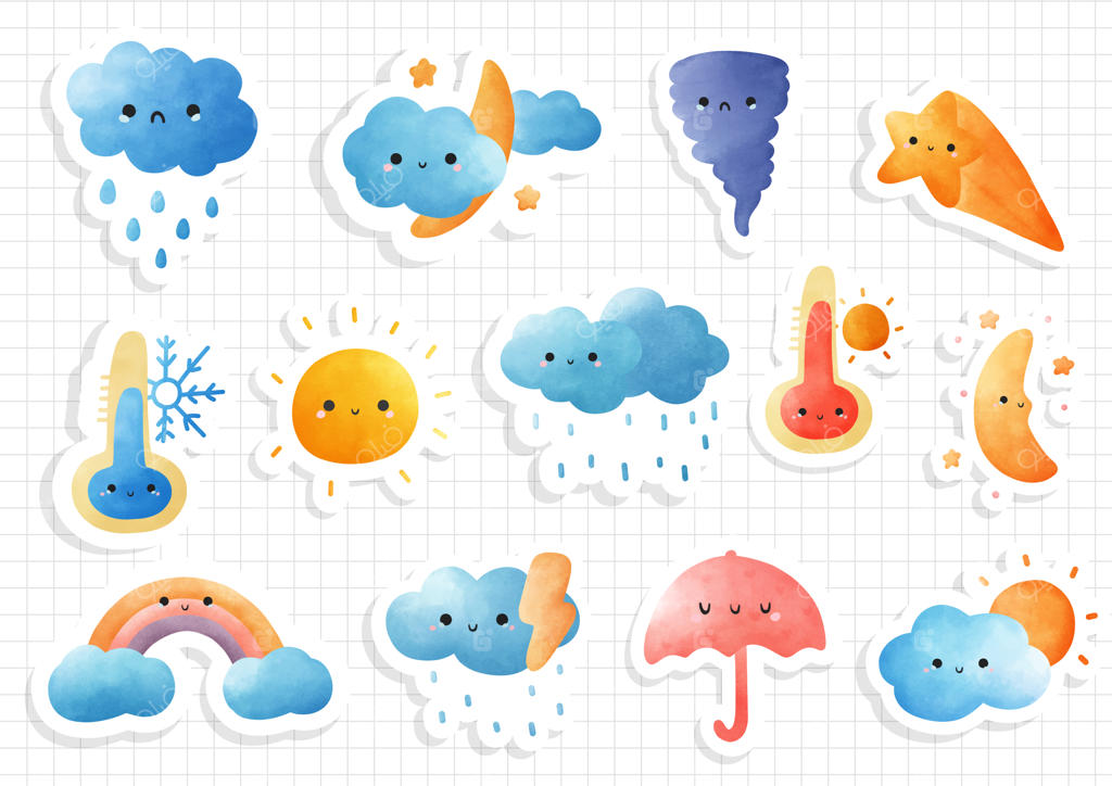 برگه برچسب ها و دفتر خاطرات طرح آیکون آب و هوا