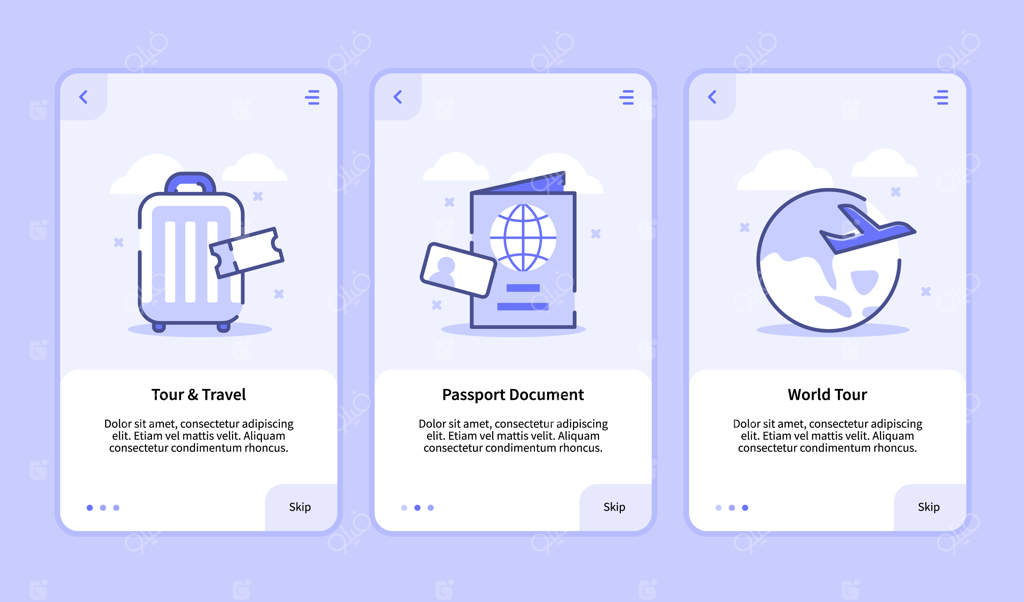 صفحه معرفی سفر: رابط کاربری مدرن برای اپلیکیشن‌های موبایل - تور و مسافرت با پاسپورت و سبک ساده و شیک
