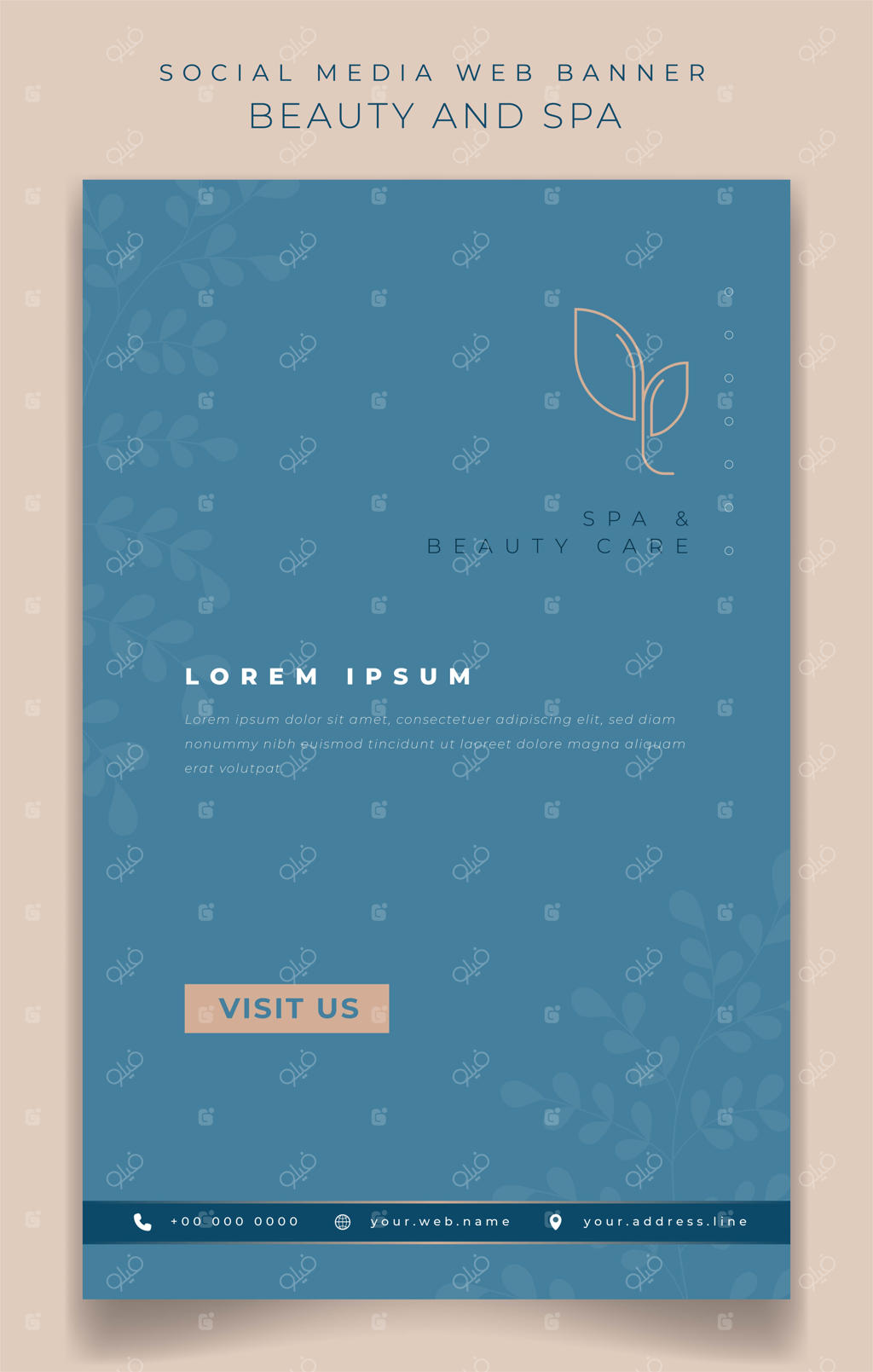 طراحی بنر عمودی با زمینه آبی زنانه برای مراقبت زیبایی