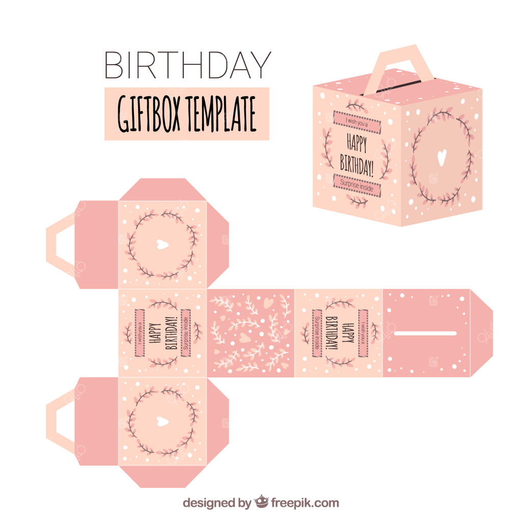 قالب جعبه هدیه تولد صورتی