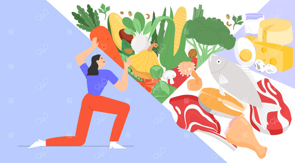 تصویرسازی تخت با محصولات رژیمی، محصولات ارگانیک یا تغذیه متعادل