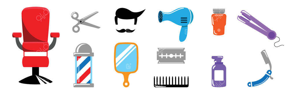 بسته آیکون‌های آرایشگاه - طراحی دستی رنگارنگ مدل مو