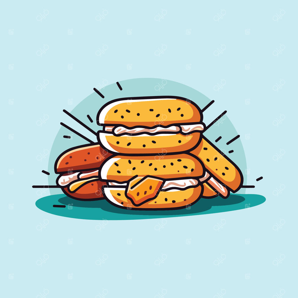 تصویرسازی بیسکوییت سوسیس: طراحی ساده و رنگ‌های سرد برای منو، پوستر و وب‌سایت