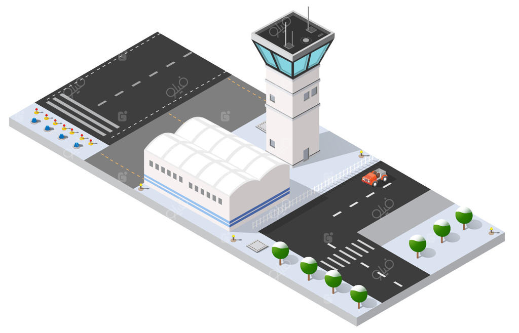برج کنترل فرودگاه با جاده و خودرو