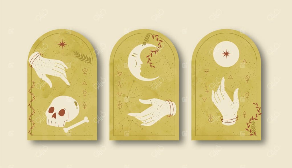 کارت‌های تاروت جادویی و عرفانی به صورت وکتور و طراحی دستی