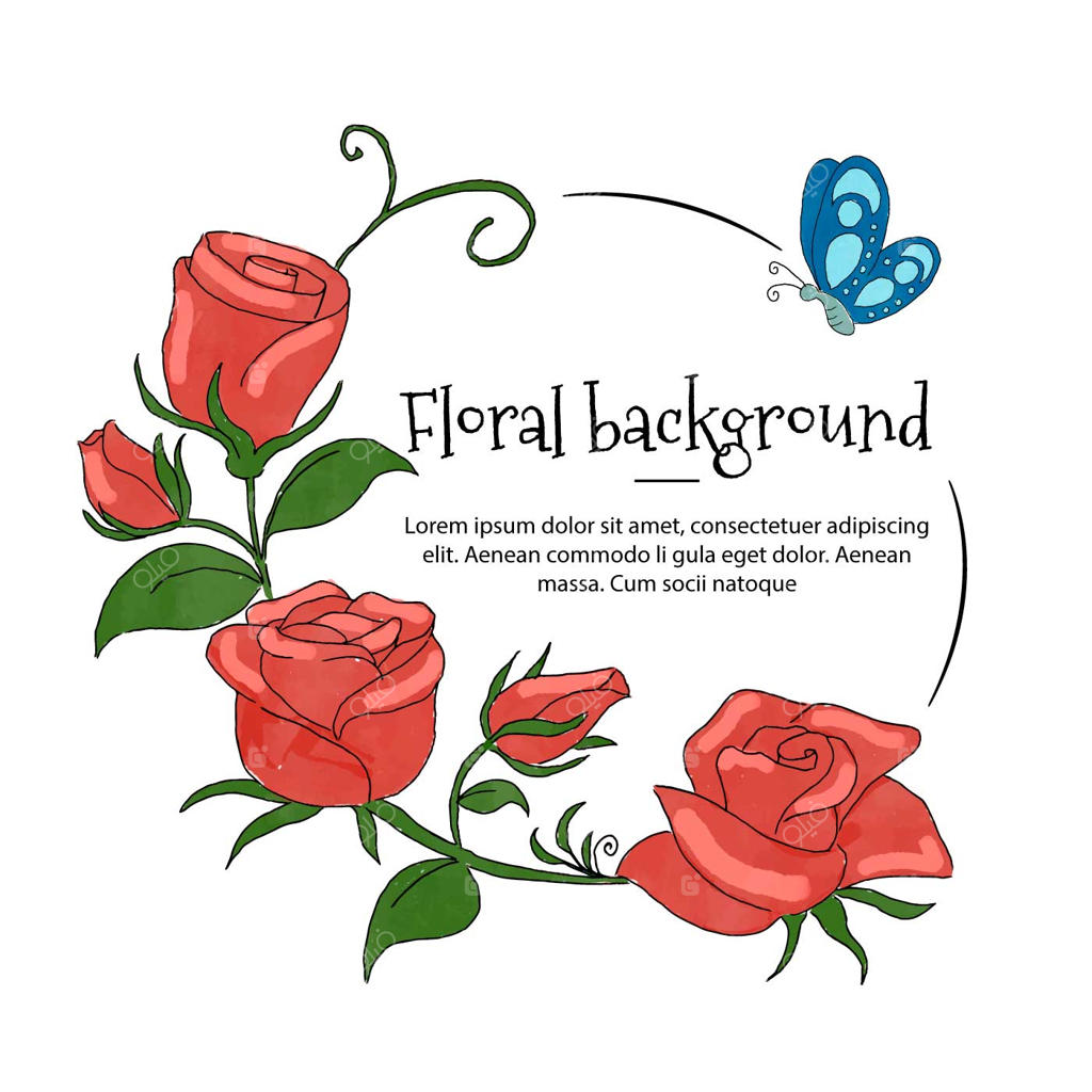 قاب گل‌های رز با پروانه آبی