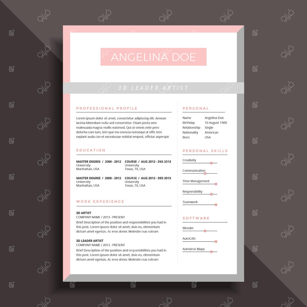 قالب رزومه زنانه صورتی