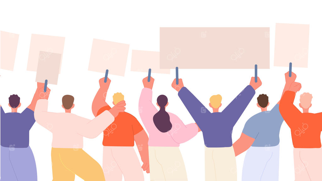 اعتراض و تظاهرات: جمعیت مردمی با پلاکاردها و بنرها - مردان، زنان، تیمی از فعالان و انقلابیون