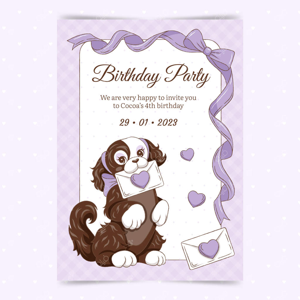 کارت دعوت تولد سگ با طراحی دست ساز