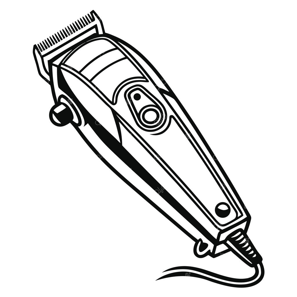 طرح خطی سیاه و سفید ماشین اصلاح مو برای آرایشگاه