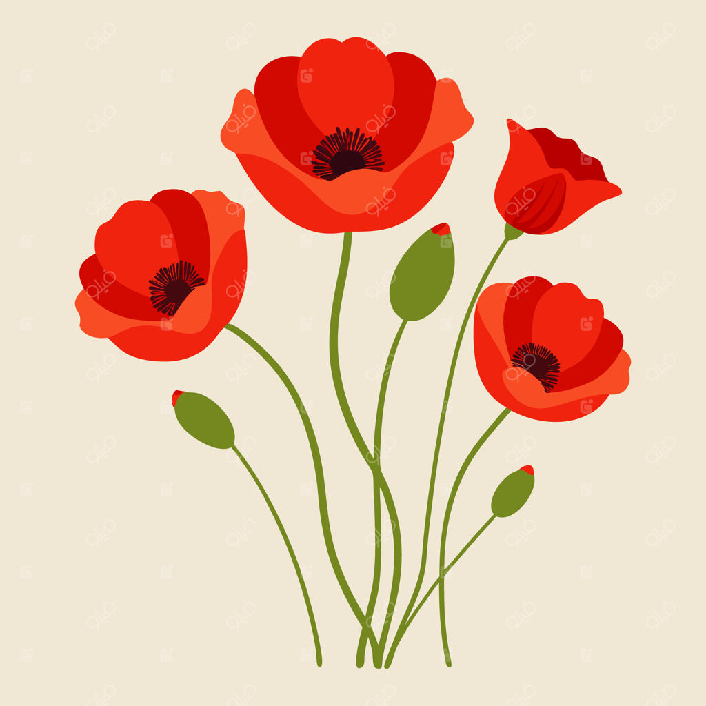 نقاشی گل‌های قرمز با کلمه قرمز روی آن