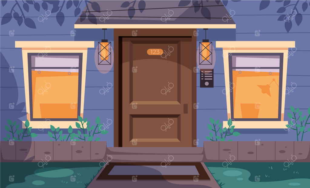 مفهوم طراحی کارتونی درب ورودی خانه در شب