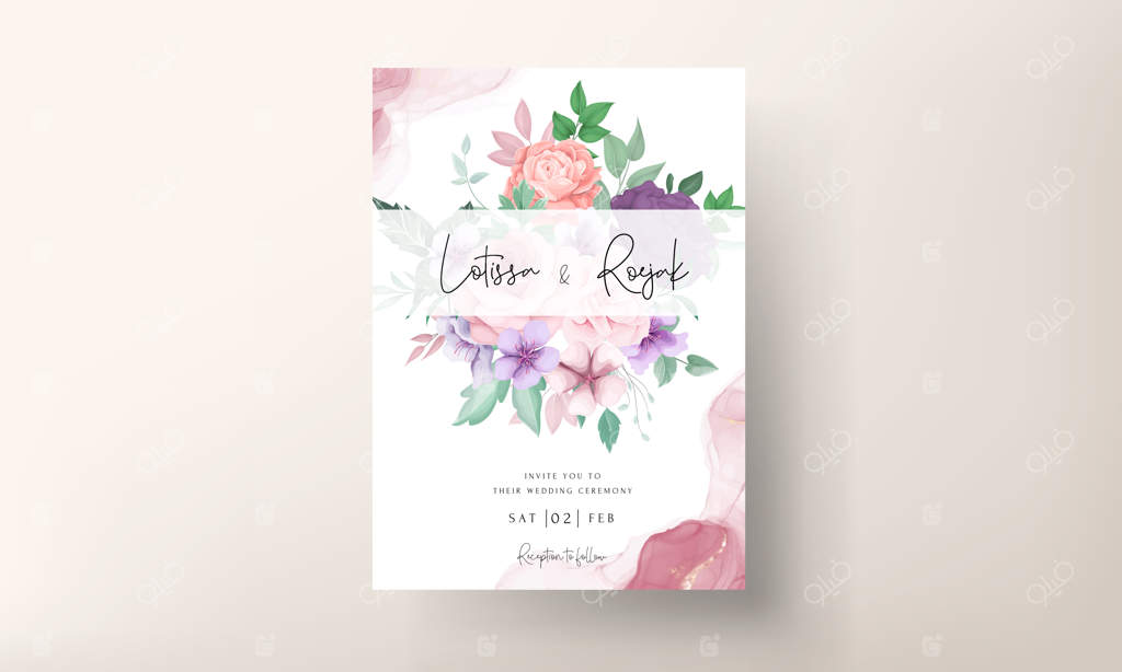 الگوی کارت دعوت نقاشی دستی شیک با گل و برگ‌ها