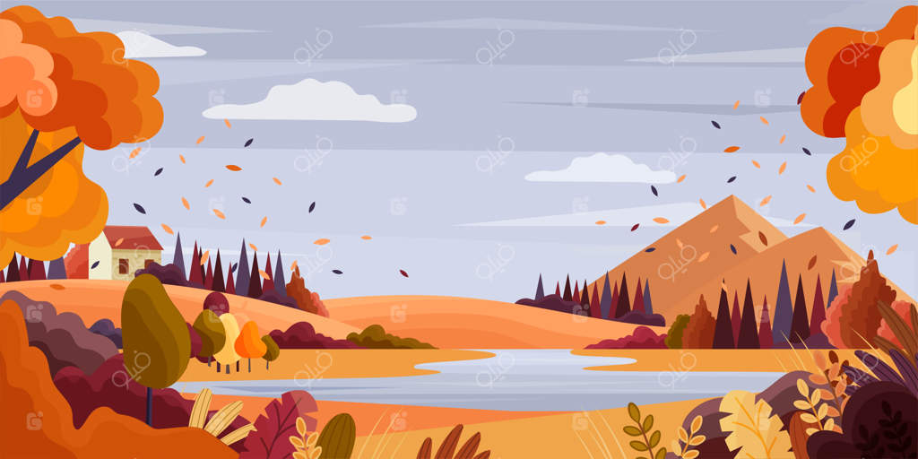 منظره پاییزی با دریاچه