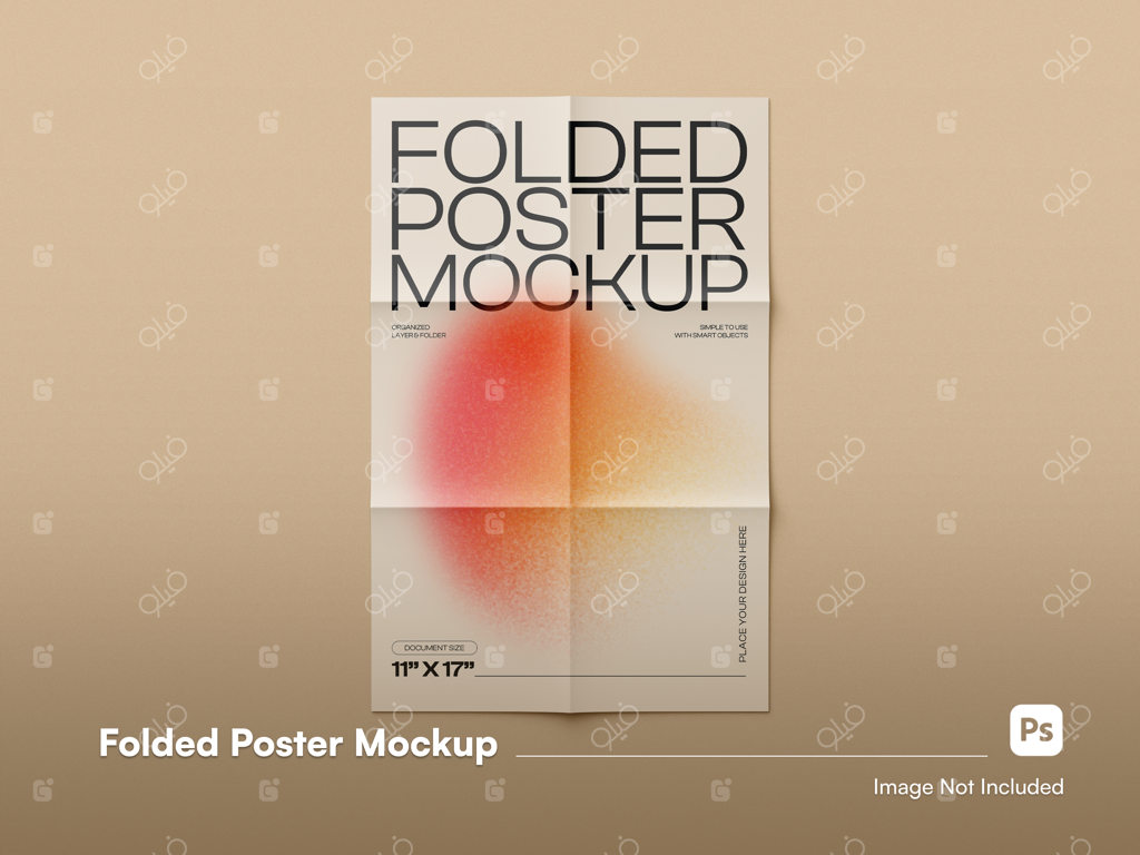 موکاپ پوستر تا شده واقع‌گرایانه با نمای تخت و ایزوله