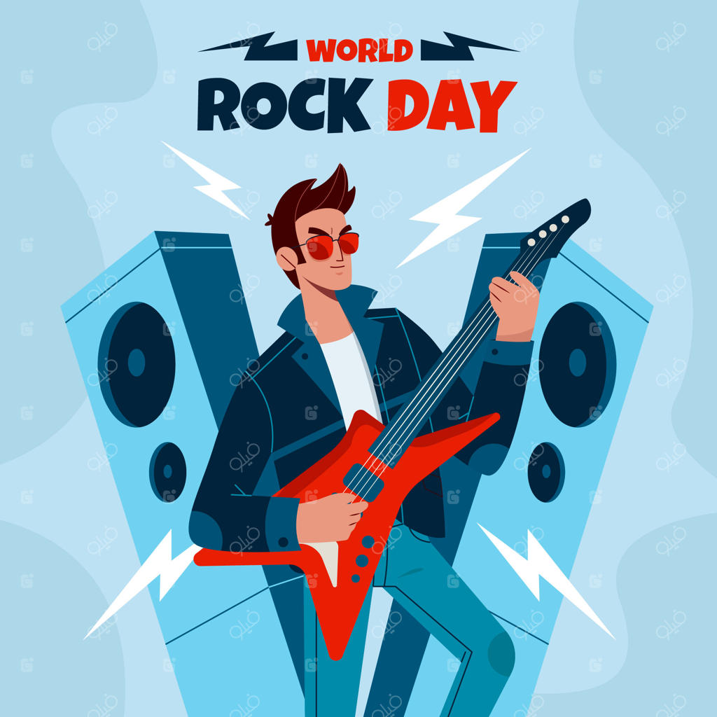 تصویرسازی روز جهانی موسیقی راک با نوازنده گیتار