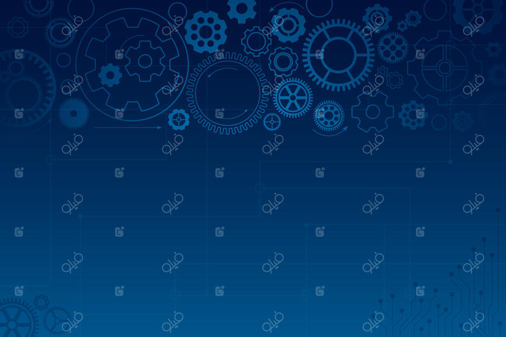 پس‌زمینه وکتور و انتزاعی تکنولوژی؛ زمینه آبی تیره با چرخ‌دنده‌های آبی متنوع