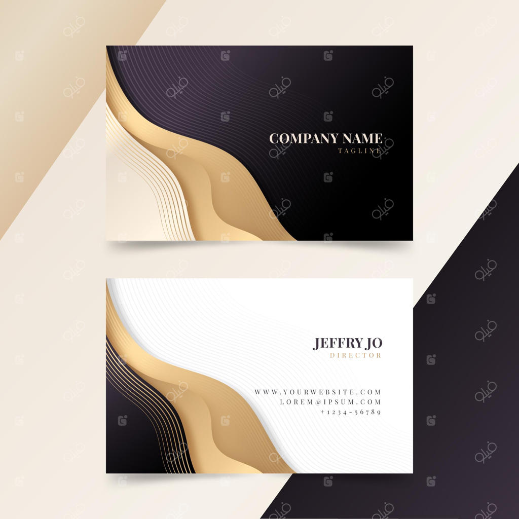 قالب کارت ویزیت افقی لوکس با طرح گرادیان طلایی