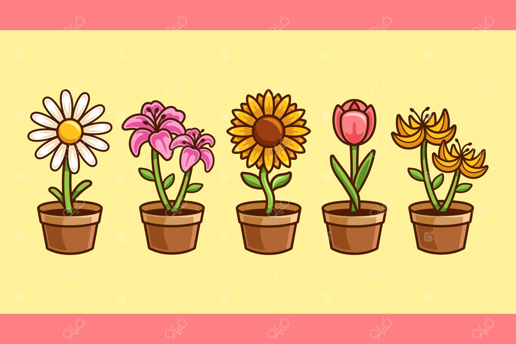 مجموعه‌ای از کارتون‌های گل در گلدان