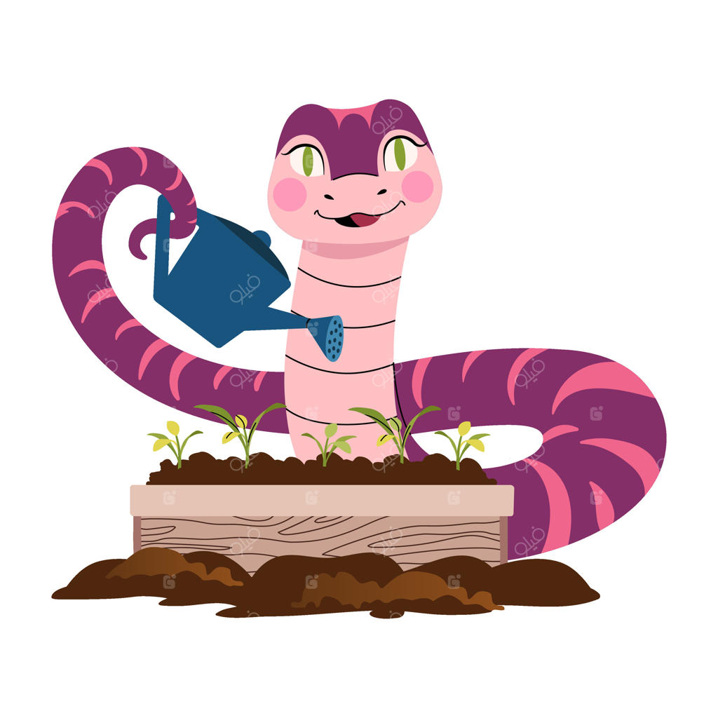 مار آبیاری نهال‌ها: حال و هوای بهار، جعبه چوبی با گیاهان و خاک. نگهداری باغچه خانگی. مناسب برای کارت تبریک، تقویم، بسته‌بندی. تصویرسازی مسطح.