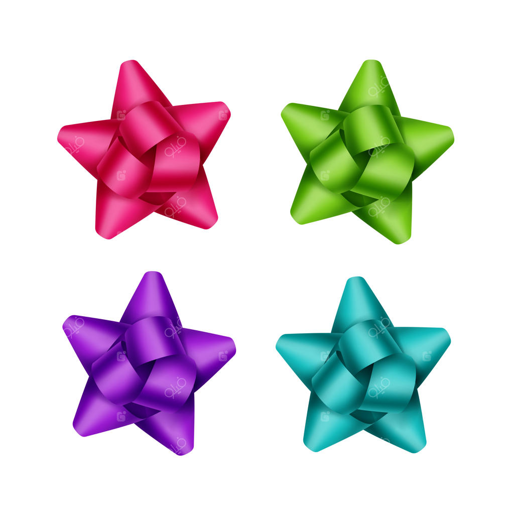 مجموعه‌ای از روبان‌های هدیه رنگارنگ بر روی زمینه سفید