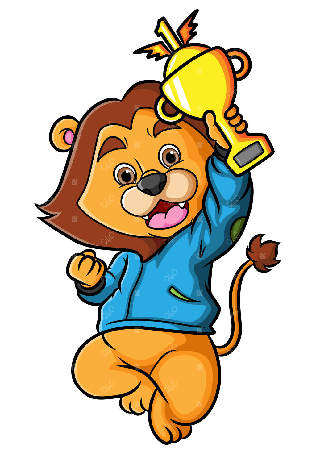 برنده شیر در حال پریدن و گرفتن جام است