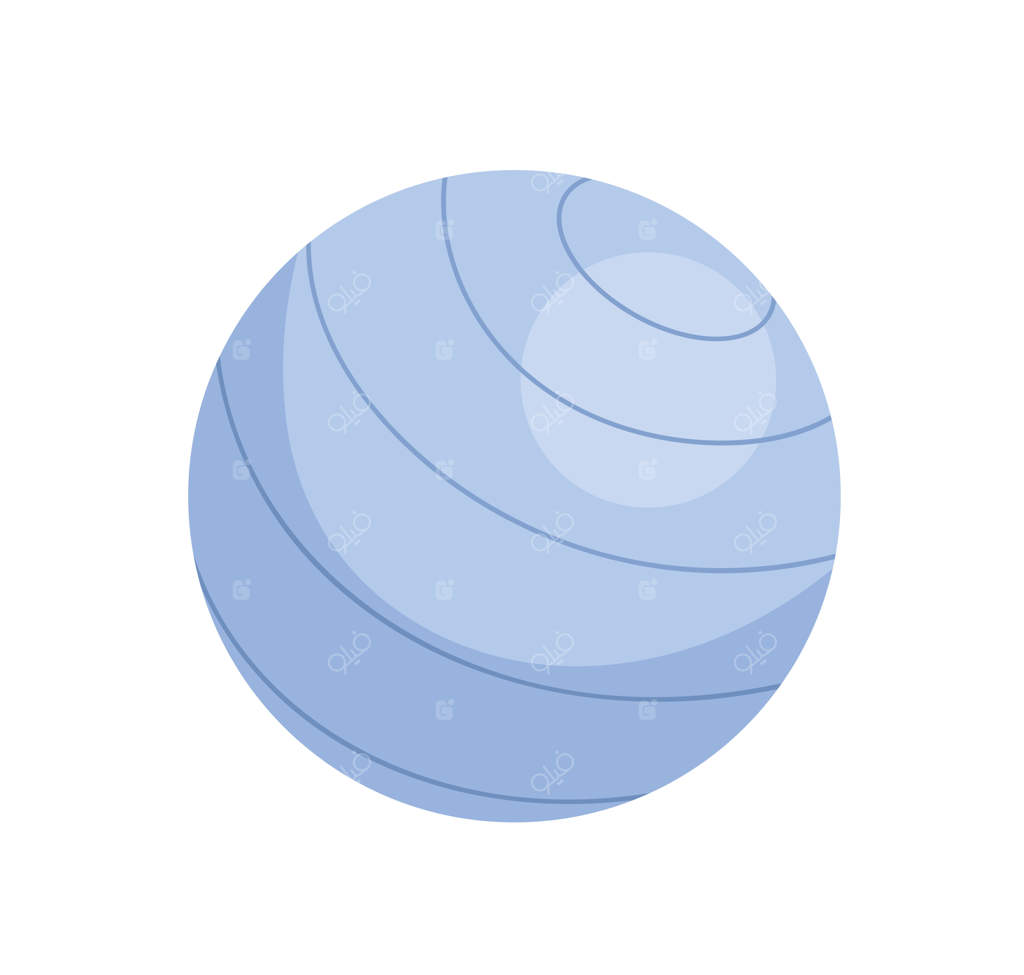 توپ تناسب اندام برای تمرینات تعادلی و کششی. تجهیزات ورزشی پیلاتس برای تمرین در خانه و باشگاه. برداشتی رنگی و ساده.