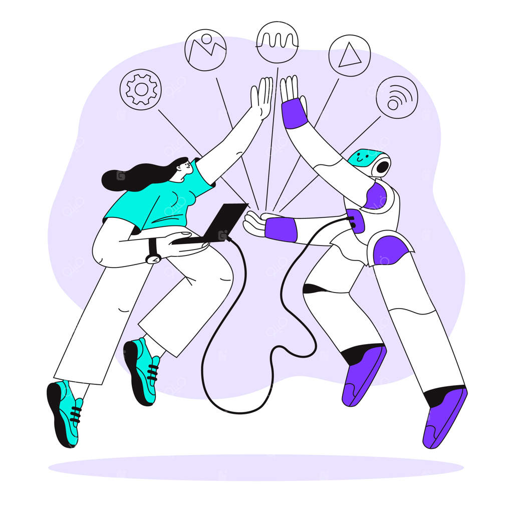 تصویرسازی تعامل افراد با اپلیکیشن هوش مصنوعی به صورت دستی طراحی شده