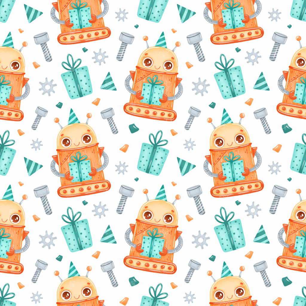 پترن یکپارچه ربات‌های کارتونی بامزه برای تولد