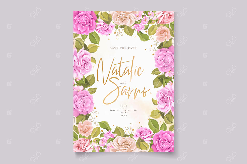 ست کارت عروسی با طراحی دستی گل‌ها