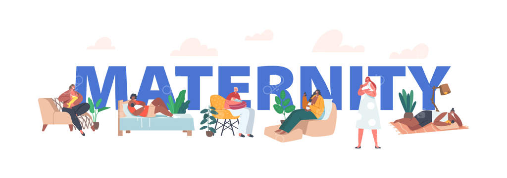 پوستر وکتور تغذیه نوزاد: مفهوم شیردهی با شیر مادر، تغذیه سالم و طبیعی نوزاد با شخصیت‌های کارتونی زنانه