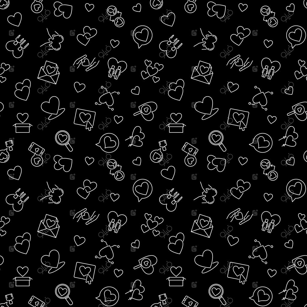 پترن وکتور بدون درز خطی عاشقانه با زمینه تیره برای ۱۴ فوریه