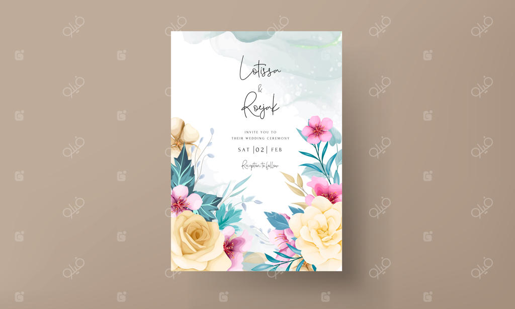 ست کارت دعوت عروسی با طراحی دستی گل‌های رز زیبا