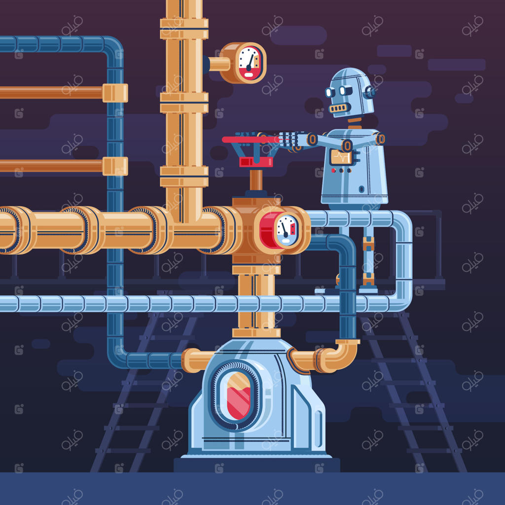 ربات شیر خط لوله را می‌چرخاند.