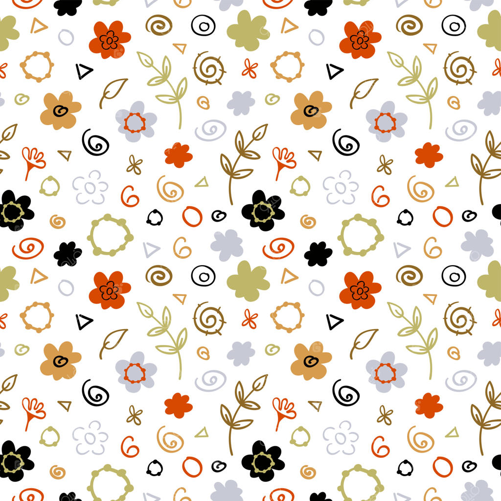 پترن یکپارچه وکتور با عناصر گل‌دار و گیاهان. پس‌زمینه انتزاعی با گل‌ها، برگ‌ها، شاخه‌ها و اشکال تزئینی طراحی شده دستی. بافت مدرن از عنصرهای گیاهی جالب و دوست‌داشتنی، مناسب برای کاغذ دیواری.